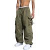 imageOYOANGLE Mens Cargo Pants Elastic Waist Flap Pockets Hip Hop Baggy Harem PantsArmy Green Plain