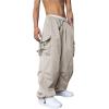 imageOYOANGLE Mens Cargo Pants Elastic Waist Flap Pockets Hip Hop Baggy Harem PantsBeige Solid