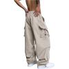 imageOYOANGLE Mens Cargo Pants Elastic Waist Flap Pockets Hip Hop Baggy Harem PantsBeige Solid