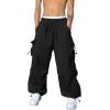 imageOYOANGLE Mens Cargo Pants Elastic Waist Flap Pockets Hip Hop Baggy Harem PantsBlack