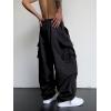 imageOYOANGLE Mens Cargo Pants Elastic Waist Flap Pockets Hip Hop Baggy Harem PantsBlack