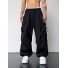 imageOYOANGLE Mens Cargo Pants Elastic Waist Flap Pockets Hip Hop Baggy Harem PantsBlack