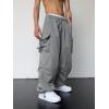 imageOYOANGLE Mens Cargo Pants Elastic Waist Flap Pockets Hip Hop Baggy Harem PantsGrey