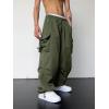 imageOYOANGLE Mens Cargo Pants Elastic Waist Flap Pockets Hip Hop Baggy Harem PantsPure Army Green