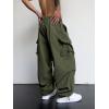 imageOYOANGLE Mens Cargo Pants Elastic Waist Flap Pockets Hip Hop Baggy Harem PantsPure Army Green
