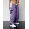 imageOYOANGLE Mens Cargo Pants Elastic Waist Flap Pockets Hip Hop Baggy Harem PantsPurple Solid