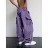 imageOYOANGLE Mens Cargo Pants Elastic Waist Flap Pockets Hip Hop Baggy Harem PantsPurple Solid