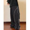 imageOYOANGLE Mens Cargo Track Pants Drawstring Elastic Waist Flap Pockets Hip Hop Baggy Harem PantsPure Black