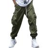 imageOYOANGLE Mens Casual Drawstring Elastic Waist Flap Pocket Letter Graphic Street Jogger Cargo PantsArmy Green