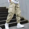 imageOYOANGLE Mens Casual Drawstring Elastic Waist Flap Pocket Letter Graphic Street Jogger Cargo PantsBeige