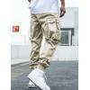 imageOYOANGLE Mens Casual Drawstring Elastic Waist Flap Pocket Letter Graphic Street Jogger Cargo PantsBeige