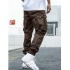 imageOYOANGLE Mens Casual Drawstring Elastic Waist Flap Pocket Letter Graphic Street Jogger Cargo PantsCoffee Brown