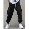 imageOYOANGLE Mens Casual Drawstring Elastic Waist Flap Pocket Letter Graphic Street Jogger Cargo PantsDark Black
