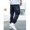 imageOYOANGLE Mens Casual Drawstring Elastic Waist Flap Pocket Letter Graphic Street Jogger Cargo PantsDark Blue