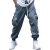 imageOYOANGLE Mens Casual Drawstring Elastic Waist Flap Pocket Letter Graphic Street Jogger Cargo PantsDusty Blue