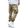 imageOYOANGLE Mens Casual Drawstring Elastic Waist Flap Pocket Letter Graphic Street Jogger Cargo PantsKhaki