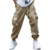 imageOYOANGLE Mens Casual Drawstring Elastic Waist Flap Pocket Letter Graphic Street Jogger Cargo PantsKhaki