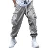 imageOYOANGLE Mens Casual Drawstring Elastic Waist Flap Pocket Letter Graphic Street Jogger Cargo PantsLight Grey