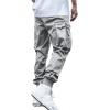 imageOYOANGLE Mens Casual Drawstring Elastic Waist Flap Pocket Letter Graphic Street Jogger Cargo PantsLight Grey