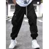 imageOYOANGLE Mens Casual Drawstring Elastic Waist Flap Pocket Letter Graphic Street Jogger Cargo PantsPlain Black