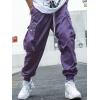 imageOYOANGLE Mens Casual Drawstring Elastic Waist Flap Pocket Letter Graphic Street Jogger Cargo PantsPurple