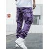 imageOYOANGLE Mens Casual Drawstring Elastic Waist Flap Pocket Letter Graphic Street Jogger Cargo PantsPurple