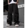 imageOYOANGLE Mens Casual Drawstring Waist Flap Pocket Cargo Pants Wide Leg Loose Fit Parachute Pants JoggersBlack