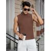 imageOYOANGLE Mens Casual Turtleneck Sleeveless Ribbed Knit Slim Fit Vest Tank TopBrown