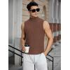 imageOYOANGLE Mens Casual Turtleneck Sleeveless Ribbed Knit Slim Fit Vest Tank TopBrown