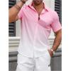 imageOYOANGLE Mens Color Block Button Down Shirts Collared Neck Short Sleeve Beach Summer TopPink and White