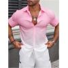 imageOYOANGLE Mens Color Block Button Down Shirts Collared Neck Short Sleeve Beach Summer TopPink and White
