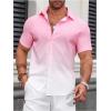imageOYOANGLE Mens Color Block Button Down Shirts Collared Neck Short Sleeve Beach Summer TopPink and White