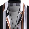 imageOYOANGLE Mens Color Block Striped Print Short Sleeve Button Up Casual ShirtBlack Brown White