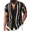 imageOYOANGLE Mens Color Block Striped Print Short Sleeve Button Up Casual ShirtBlack Multi