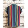 imageOYOANGLE Mens Color Block Striped Print Short Sleeve Button Up Casual ShirtGreen