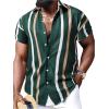 imageOYOANGLE Mens Color Block Striped Print Short Sleeve Button Up Casual ShirtGreen Striped