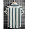 imageOYOANGLE Mens Color Block Striped Print Short Sleeve Button Up Casual ShirtKhaki Green