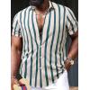 imageOYOANGLE Mens Color Block Striped Print Short Sleeve Button Up Casual ShirtKhaki Green