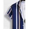 imageOYOANGLE Mens Color Block Striped Print Short Sleeve Button Up Casual ShirtNavy Blue