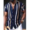 imageOYOANGLE Mens Color Block Striped Print Short Sleeve Button Up Casual ShirtNavy Blue