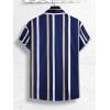 imageOYOANGLE Mens Color Block Striped Print Short Sleeve Button Up Casual ShirtNavy Blue