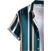 imageOYOANGLE Mens Color Block Striped Print Short Sleeve Button Up Casual ShirtNavy Blue White