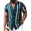 imageOYOANGLE Mens Color Block Striped Print Short Sleeve Button Up Casual ShirtNavy Blue White