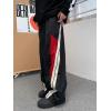 imageOYOANGLE Mens Colorblock Drawstring Waist Straight Wide Leg Baggy Pants with PocketBlack