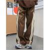 imageOYOANGLE Mens Colorblock Drawstring Waist Straight Wide Leg Baggy Pants with PocketCoffee Brown