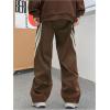 imageOYOANGLE Mens Colorblock Drawstring Waist Straight Wide Leg Baggy Pants with PocketCoffee Brown