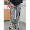 imageOYOANGLE Mens Colorblock Drawstring Waist Straight Wide Leg Baggy Pants with PocketLight Grey