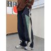 imageOYOANGLE Mens Colorblock Drawstring Waist Straight Wide Leg Baggy Pants with PocketNavy Blue