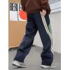 imageOYOANGLE Mens Colorblock Drawstring Waist Straight Wide Leg Baggy Pants with PocketNavy Blue