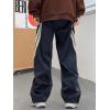 imageOYOANGLE Mens Colorblock Drawstring Waist Straight Wide Leg Baggy Pants with PocketNavy Blue